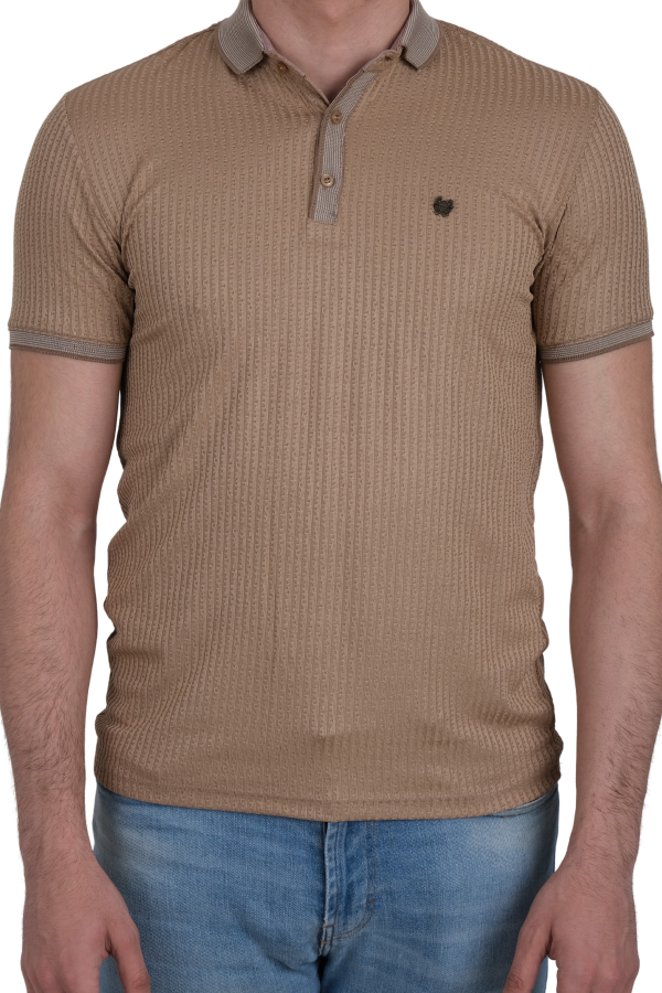 Jerox Kahverengi Desenli Slim Fit Kısa Kol Polo Yaka Erkek T-Shirt