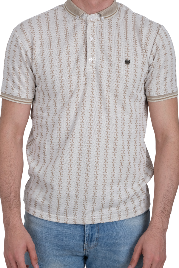 Jerox Kahverengi Desenli Slim Fit Kısa Kol Polo Yaka Erkek T-Shirt