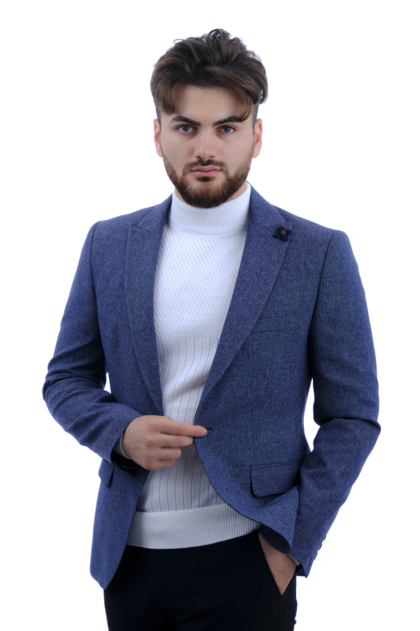Vito Andolini Lacivert Kırçıllı Slim Fit Erkek Ceket