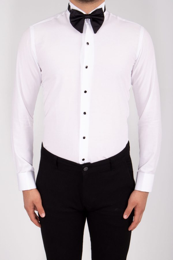 M-Vito Andolini Beyaz Düz Slim Fit Atayaka Erkek Gömlek