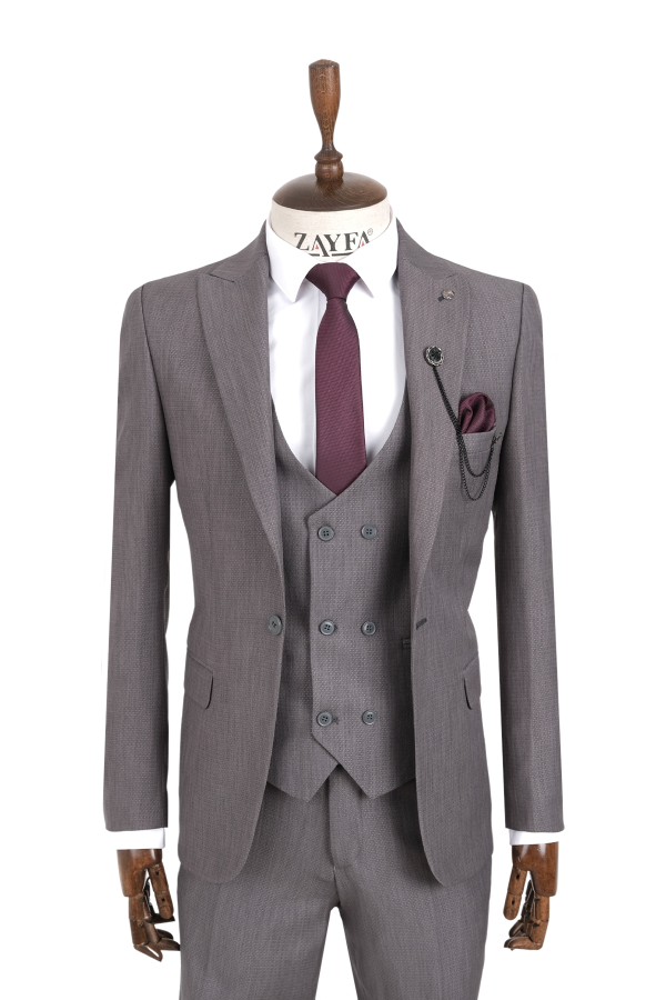Vito Andolini Gri Slim fit Yelekli Erkek Takim Elbise