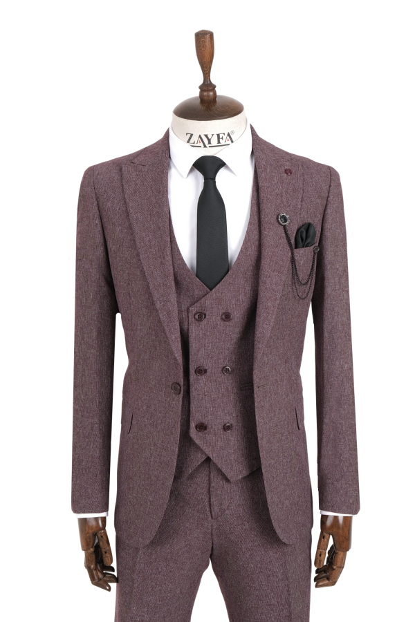 Vito Andolini Bordo Slim Fit Yelekli Erkek Takım Elbise