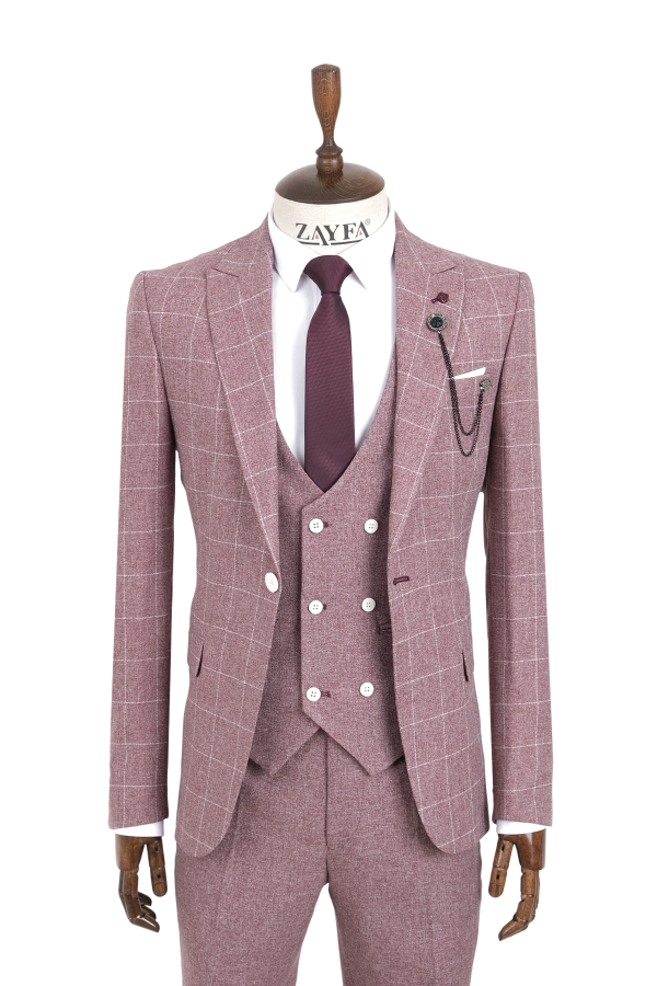Vito Andolini Bordo Slim fit Yelekli Erkek Takım Elbise