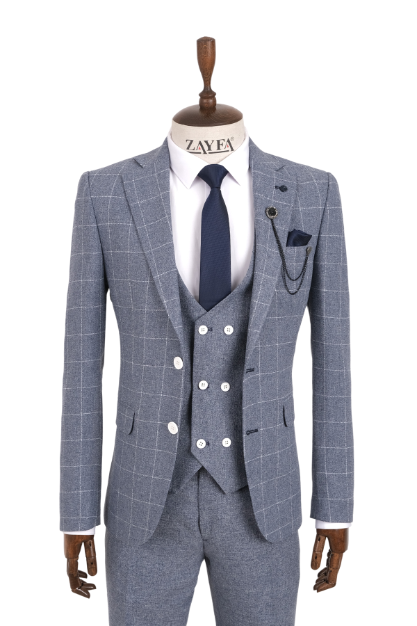 Vito Andolini Gri Slim Fit Yelekli Erkek Takım Elbise