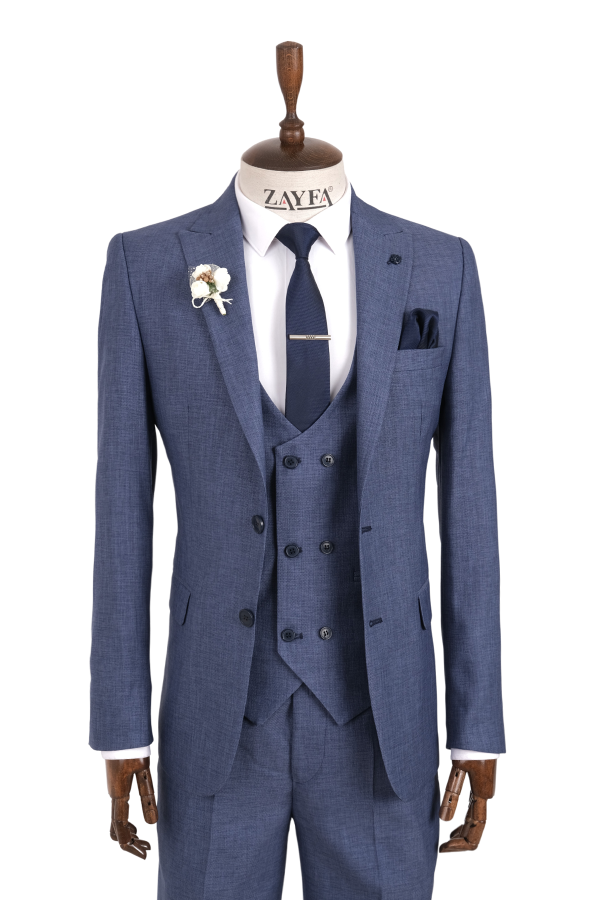 Vito Andolini Mavi Armürlü Slim Fit Erkek Takım Elbise