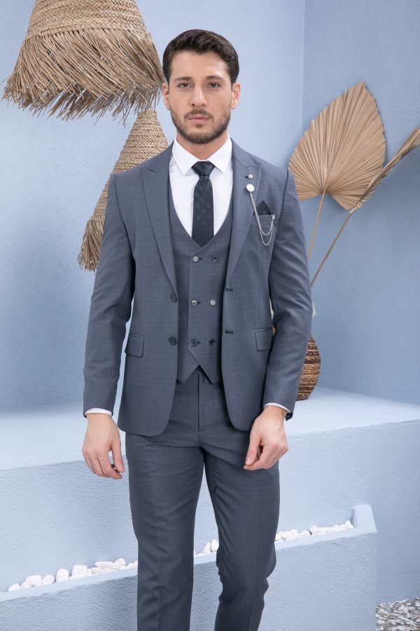 Vito Andolini Gri Slim Fit Yelekli Erkek Takım Elbise