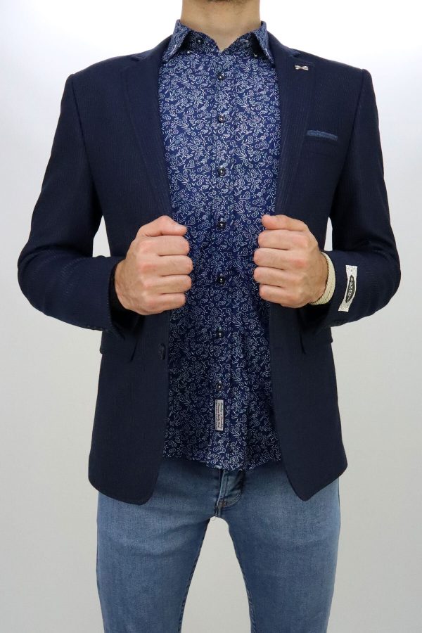 Zayfon Lacivert Slim Fit Erkek Tek Ceket