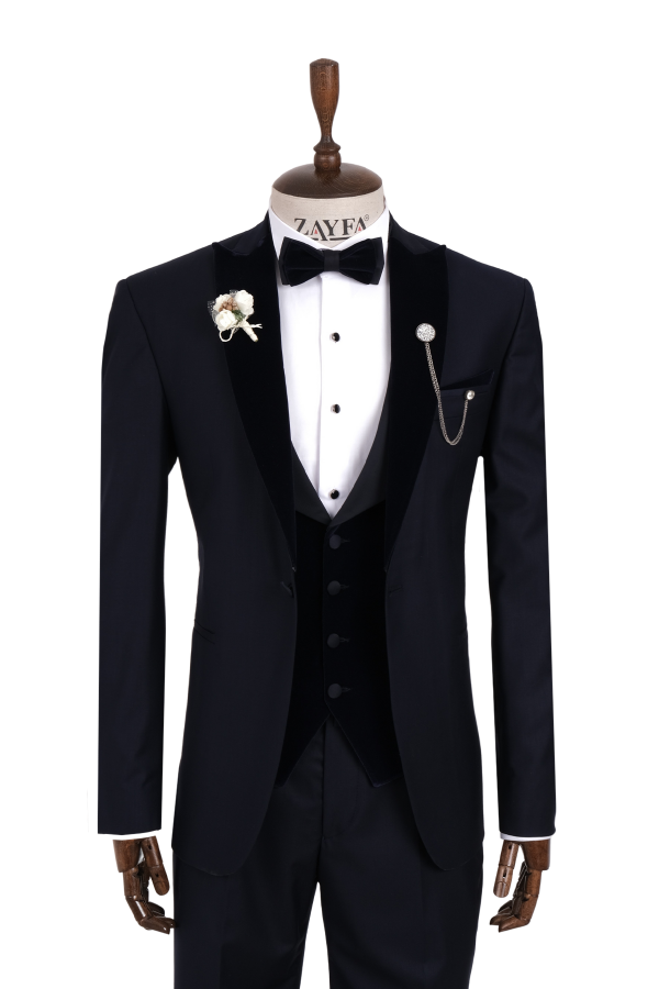 Zayfa Lacivert Slim Fit Kadife Yaka Smokin Damatlık