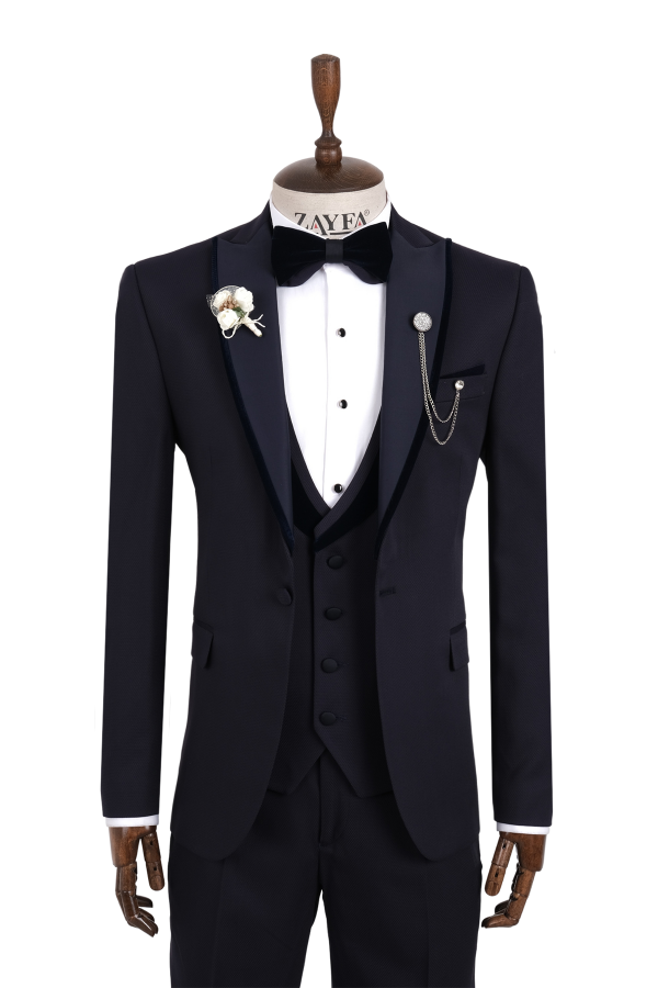 Zayfa Lacivert Slim Fit Saten Yaka Damatlık Smokin