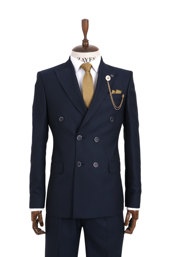 Zayfa Lacivert Slim Fit Kruvaze Erkek Takım Elbise