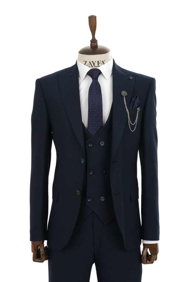 Zayfa Lacivert Slimfit Yelekli Takım Elbise